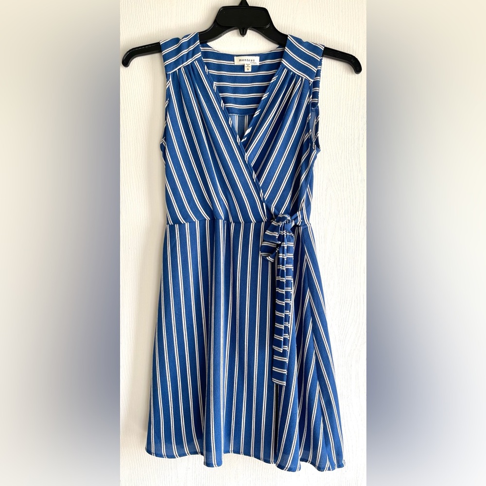 Monteau Summer Dress Blue and White Striped Size S (4-6)